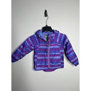LL Bean Purple Striped Kids Rain Jacket Windbreaker Size 4